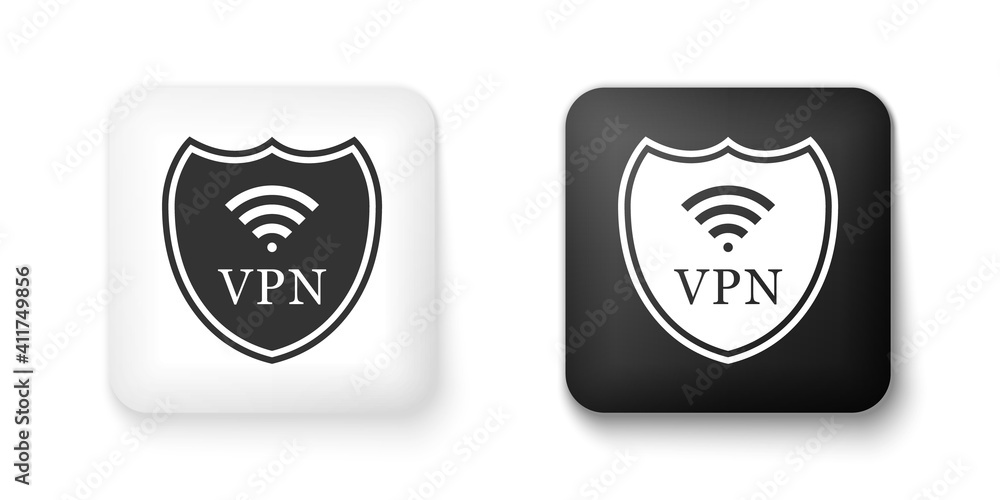 Poster black and white shield with vpn and wifi wireless internet network icon isolated on white background