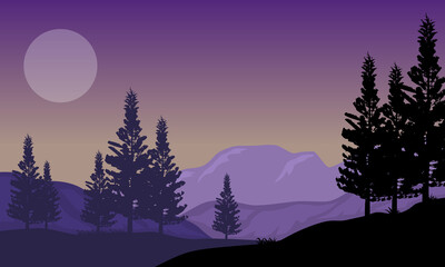 Fantastic full moon scenic at night. Vector illustration