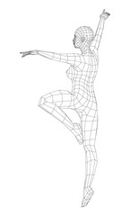 Fototapeta na wymiar Wireframe ballerina in dance pose. Vector