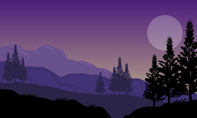 Very beautiful nature scenery on the edge of the city at night. Vector illustration