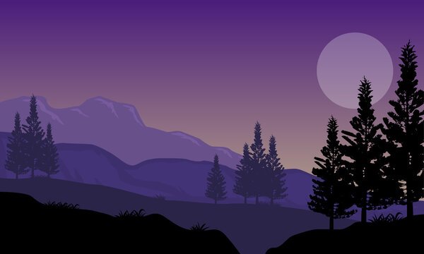 Very beautiful nature scenery on the edge of the city at night. Vector illustration © City