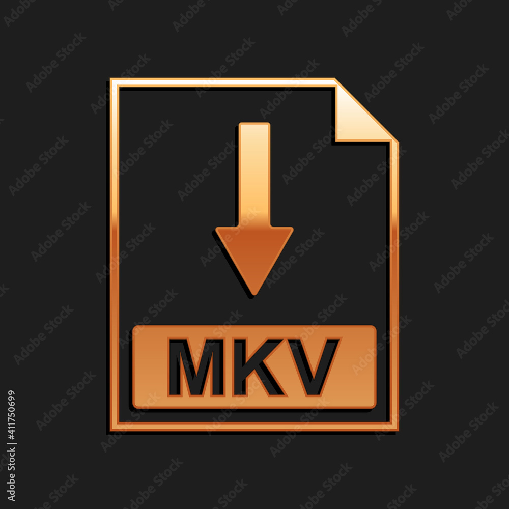 Poster gold mkv file document icon. download mkv button icon isolated on black background. long shadow styl