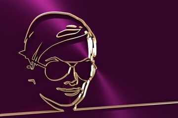 Face front view. Elegant silhouette of a woman wearing spectacles. 3D rendering