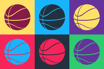 Pop art Basketball ball icon isolated on color background. Sport symbol. Vector.