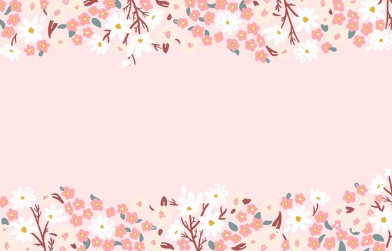 delicate pink floral border with wild flowers