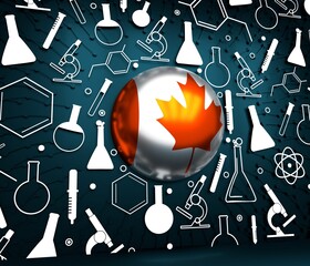 Chemistry creative concept. Circle frame with icons. Flag of Canada. 3D rendering