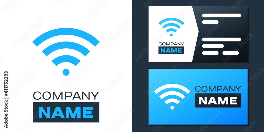Aufkleber logotype wi-fi wireless internet network symbol icon isolated on white background. logo design templ