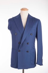 double-breasted blue jacket on mannequin