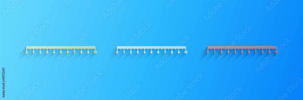 Poster paper cut measuring scale, markup for rulers icon isolated on blue background. size indicators. diff
