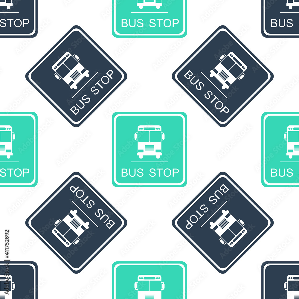 Poster green bus stop icon isolated seamless pattern on white background. vector.
