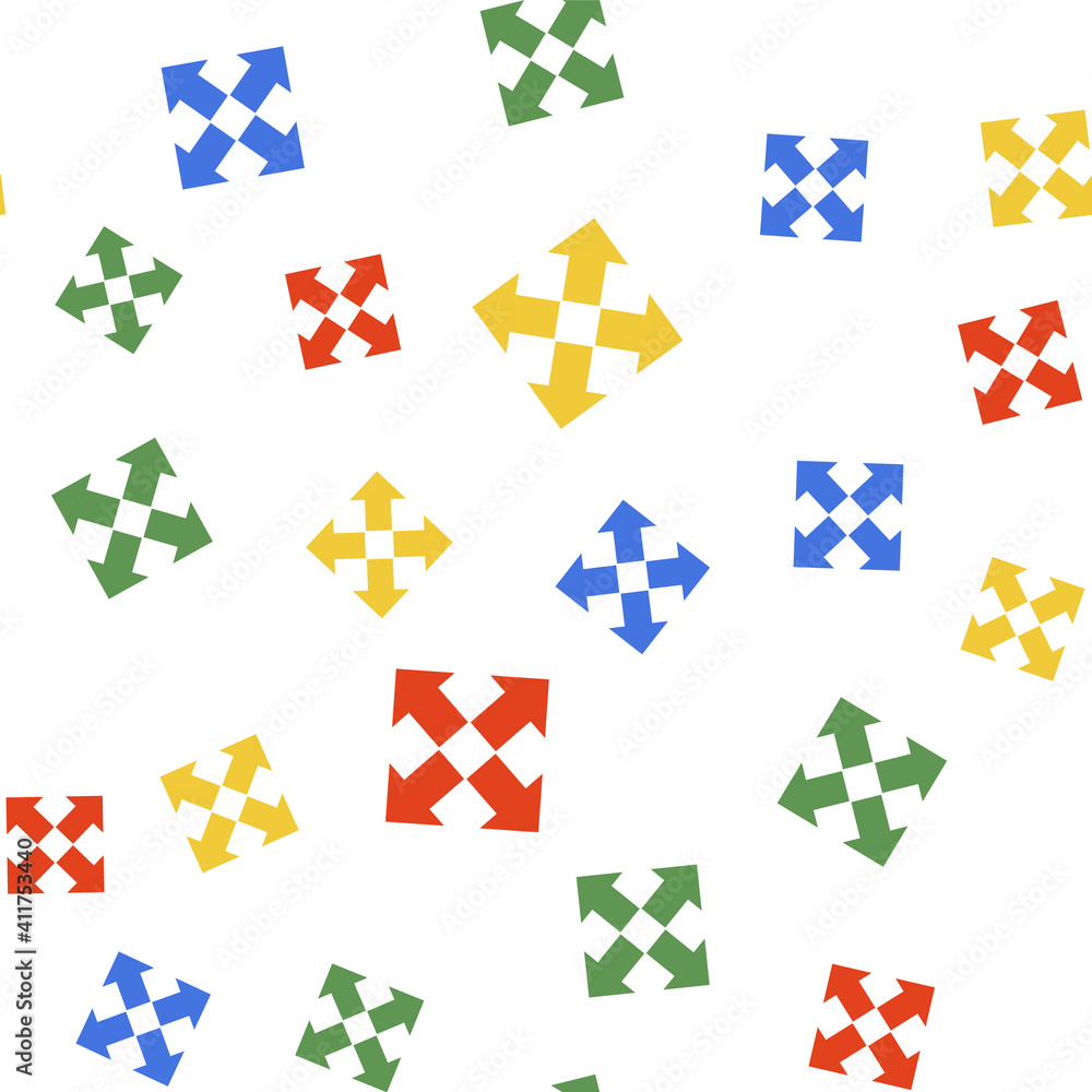 Poster color arrows in four directions icon isolated seamless pattern on white background. vector.