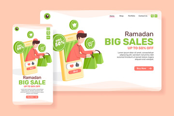 Leading page big sale for ramadan with illustration Muslim people