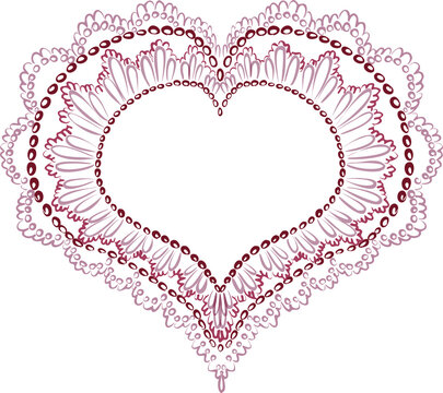 Drawn heart frame in boho style. Lacy, braided, knitted vector image of a heart.
