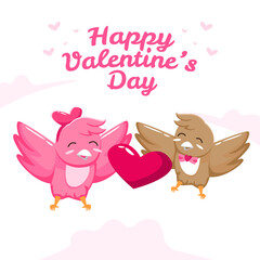 Hand draw valentine's day with cute couple birds