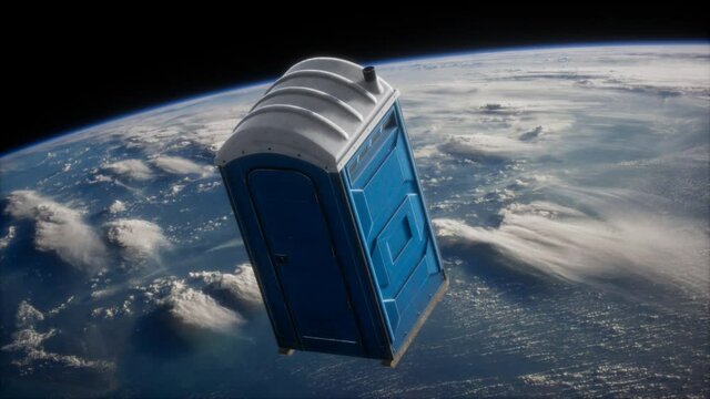 Portable street WC toilet cabin on Earth orbit. elements furnished by Nasa