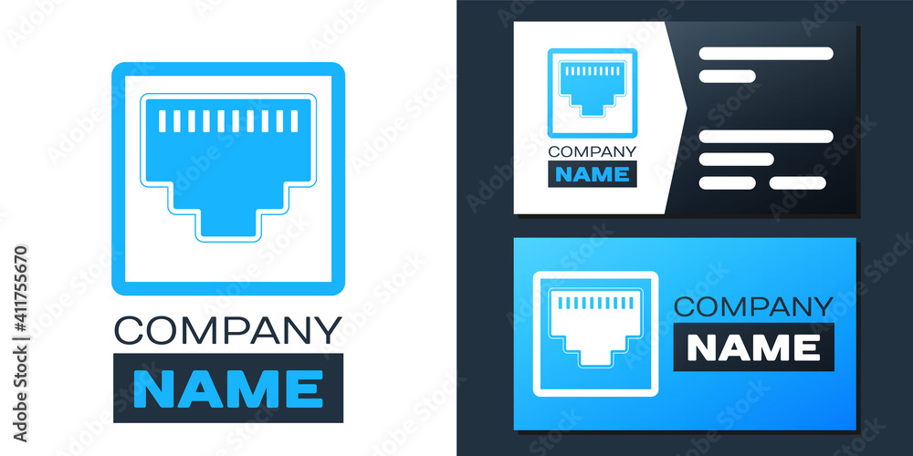 Poster logotype network port - cable socket icon isolated on white background. lan port icon. ethernet simp