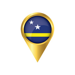Flag of Curacao.symbol check in Curacao, golden map pointer with the national flag of Curacao in the button. vector illustration.