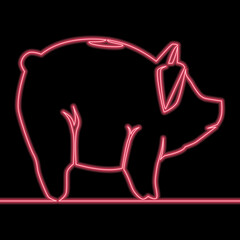 Continuous line drawing Piggy bank neon concept