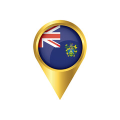 Flag of Pitcairn Islands.symbol check in Pitcairn Islands, golden map pointer with the national flag of Pitcairn Islands in the button. vector illustration.