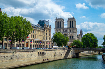 Fototapeta na wymiar Paris, France - July 19, 2019: Famous Notre Dame cathedral in Paris, France.