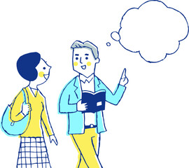 笑顔で歩くカップル　ふきだし