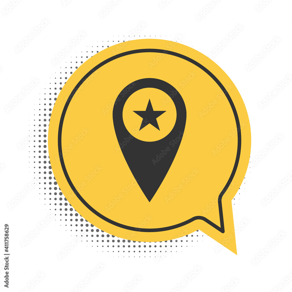 Poster black map pointer with star icon isolated on white background. star favorite pin map icon. map marke