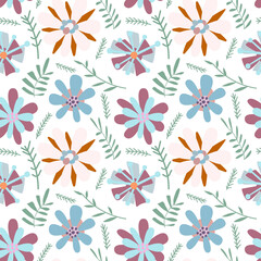 Vector illustration seamless pattern on the theme of Easter. Abstract flowers on white background. For poster and congratulation..