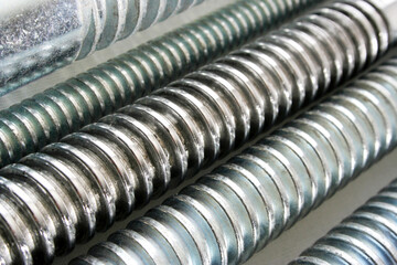 Newly manufactured large screws. Close up.