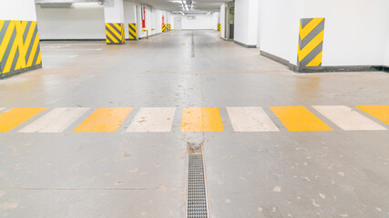 empty underground car park, focus on foreground blurred background