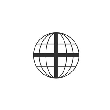 earth, globe thin line icon with cross. Linear vector illustration. Pictogram isolated on white background