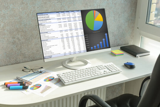Workspace with data. Soft focus and blur on first plan.