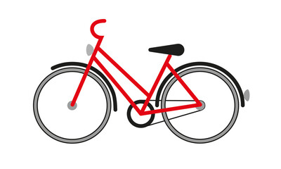 Fototapeta premium Red female model bicycle, simplified style,