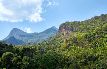 Fototapeta na wymiar Northern Thailand landscape. Mountains Doi Luang Chiang Dao in Chiang Mai province. chiang dao national park. Thai tropical mountain landscape
