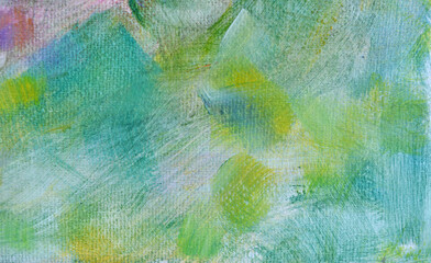 abstract background with oil paint on canvas, brush strokes of green and yellow color