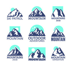 Hand Drawn Mountain Isolated. Vector Illustration Ski Resort Logo. Drawing Camping Element Winter Landscape