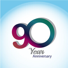 Fototapeta na wymiar 90 Year Anniversary Logo Vector Template Design Illustration blue and white