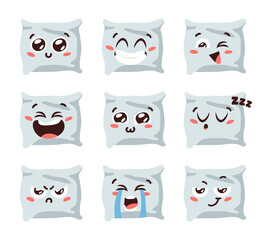 Obraz premium Hand Drawn Funny Pillow Emoji. Cartoon Character Sleeping Element Emoticon. Facial Expression Vector Illustration.