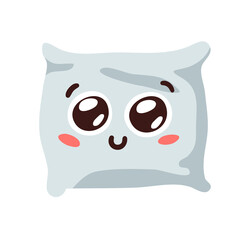 Hand Drawn Funny Pillow Emoji. Cartoon Character Sleeping Element Emoticon. Facial Expression Vector Illustration.