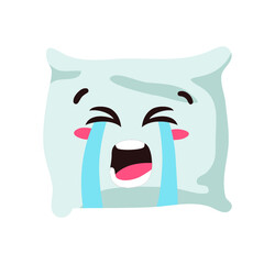 Hand Drawn Funny Pillow Emoji. Cartoon Character Sleeping Element Emoticon. Facial Expression Vector Illustration.