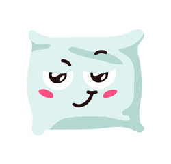 Hand Drawn Funny Pillow Emoji. Cartoon Character Sleeping Element Emoticon. Facial Expression Vector Illustration.