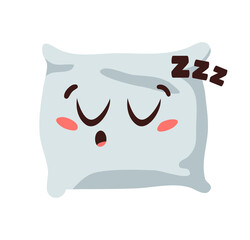 Hand Drawn Funny Pillow Emoji. Cartoon Character Sleeping Element Emoticon. Facial Expression Vector Illustration.