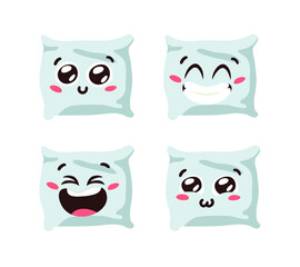 Hand Drawn Funny Pillow Emoji. Cartoon Character Sleeping Element Emoticon. Facial Expression Vector Illustration.