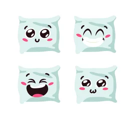 Fotobehang Hand Drawn Funny Pillow Emoji. Cartoon Character Sleeping Element Emoticon. Facial Expression Vector Illustration. © pomolchim