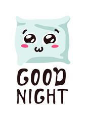 Hand Drawn Funny Pillow Emoji. Cartoon Character Sleeping Element Emoticon. Facial Expression Vector Illustration.