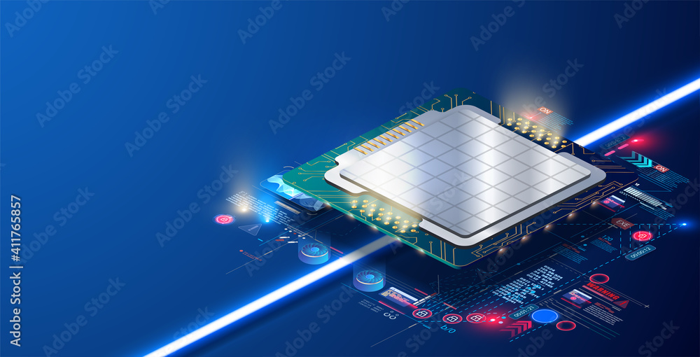 Poster modern smart electronic. futuristic cpu concept. quantum computer, large data processing, database c