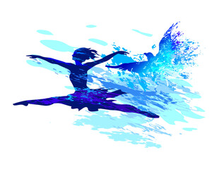Ballet dancer jumping with flying birds - 411766095