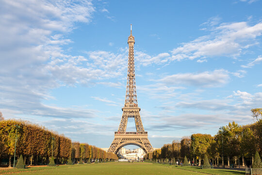 Classic Eiffel tower view from champ de Mars, Paris, France