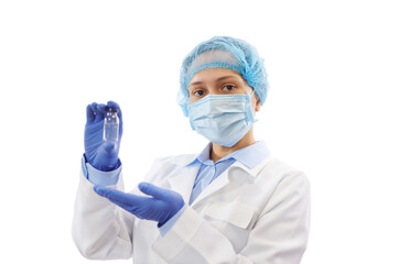 Fototapeta premium Doctor holding vaccine. Immunization of the population. Fight against infectious diseases. Developments in the field of virology and microbiology