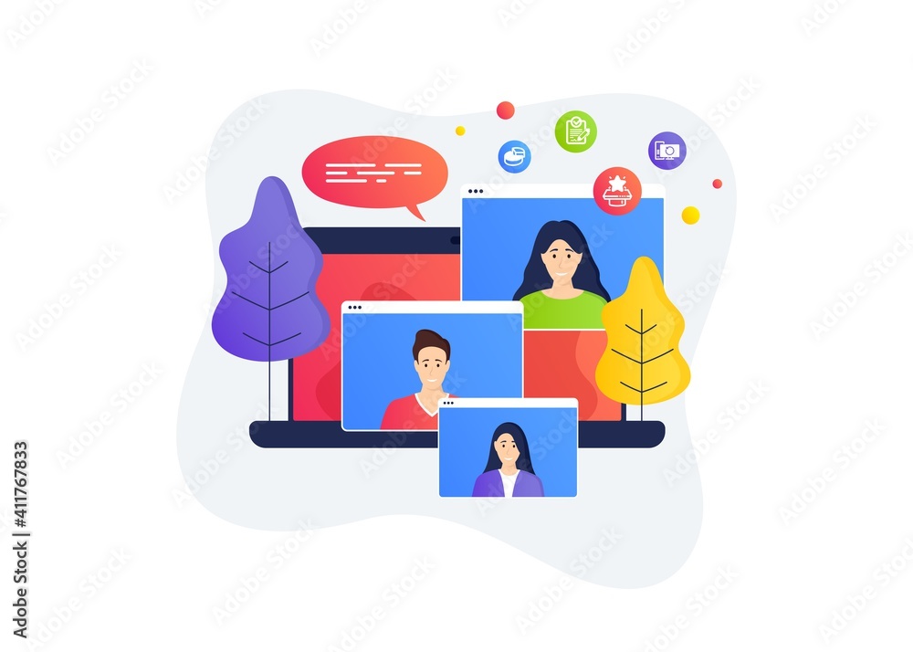 Poster rfp, winner podium and pie chart icons simple set. home education class. online course banner. recov