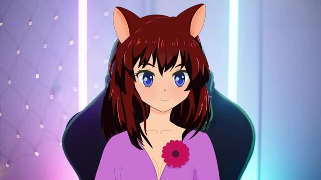 Cute character vtuber streamer play games from real-life room cyberspace 4K